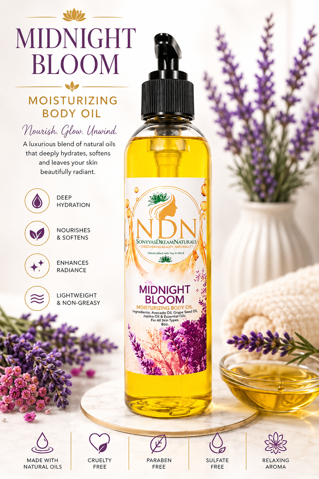 Midnight Bloom Moisturizing Body Oil (8oz)