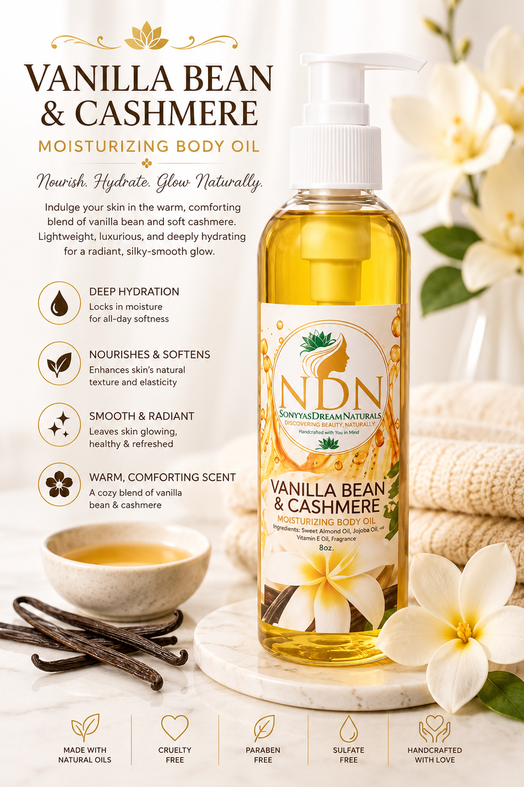 Vanilla Bean & Cashmere Moisturizing Body Oil (8oz)