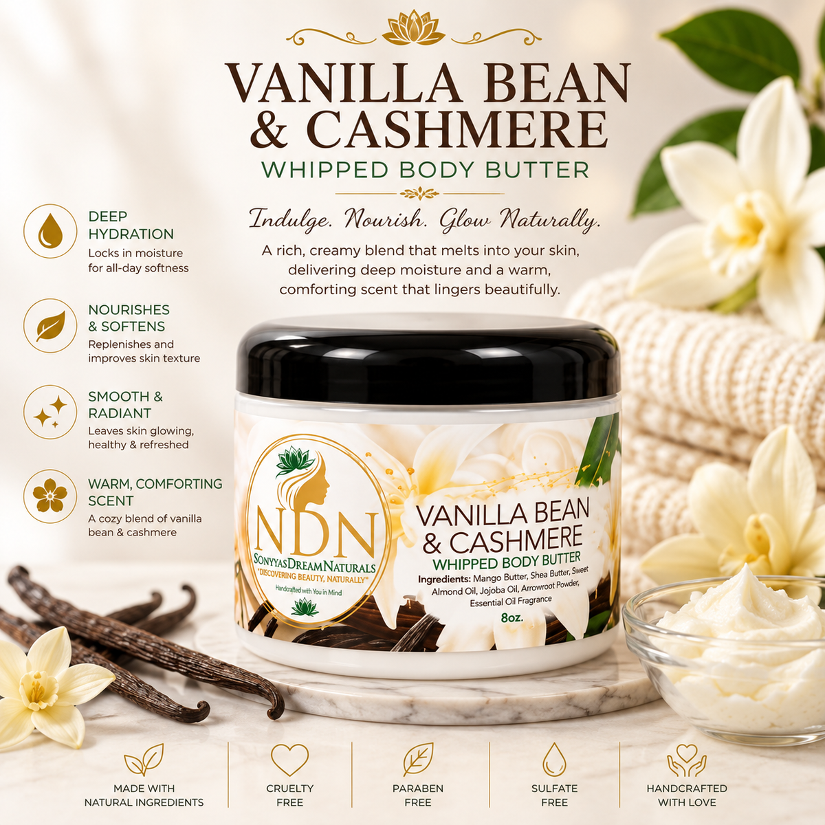 Vanilla Bean & Cashmere Whipped Body Butter (8oz)